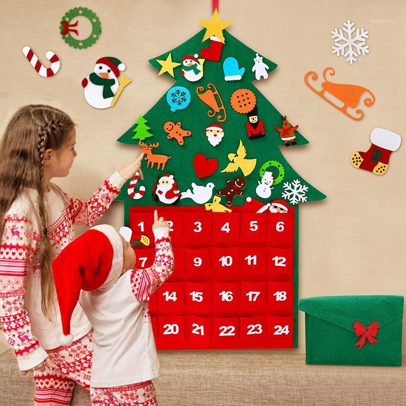 

Felt Christmas Tree,DIY Christmas Tree 28 Pacs Wall Hanging Tree with Calendar Pocket Home Door Wall Decoration for Ki1