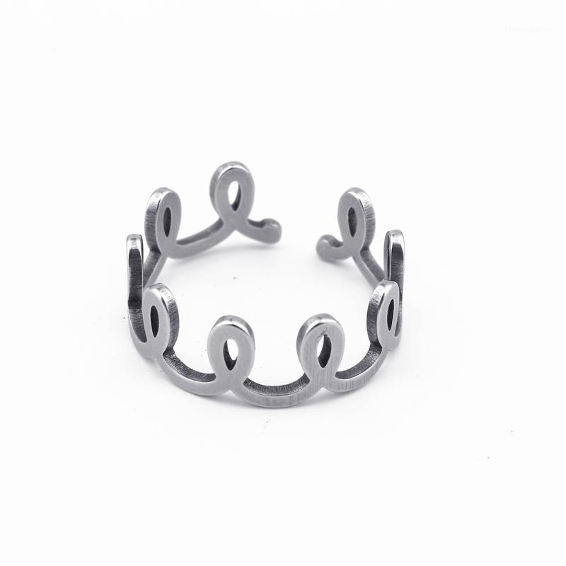 

Wedding Rings 1pc Minimalist Solid Color Stainless Steel Adjustable Open Ring Wavy Crown Women Couple Jewelry Gift1