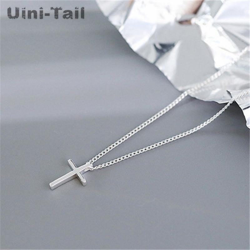 

Pendant Necklaces Uini-Tail 925 Sterling Silver Cross Simple Necklace Japan And South Korea Fashion Trend Wild Student Jewelry1
