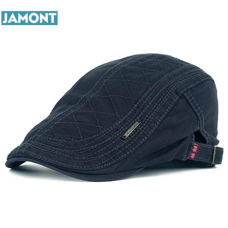 

JAMONT New Autumn Cotton Berets Caps For Men Casual Peaked Caps grid embroidery Berets Hats Casquette Cap, Black