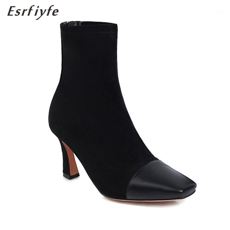 

ESRFIYFE 2020 New Large Size 34-48 Women Ankle Boots Square Toe High Heel Boots Party Women Shoes Female Sexy Black1, Black