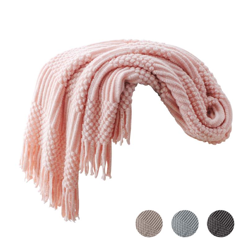 

With Tassels Autumn Winter Bubble Textured Home Living Room Bedroom Solid Knitted Warm Polyester Couch Cover Sofa Throw Blanket
