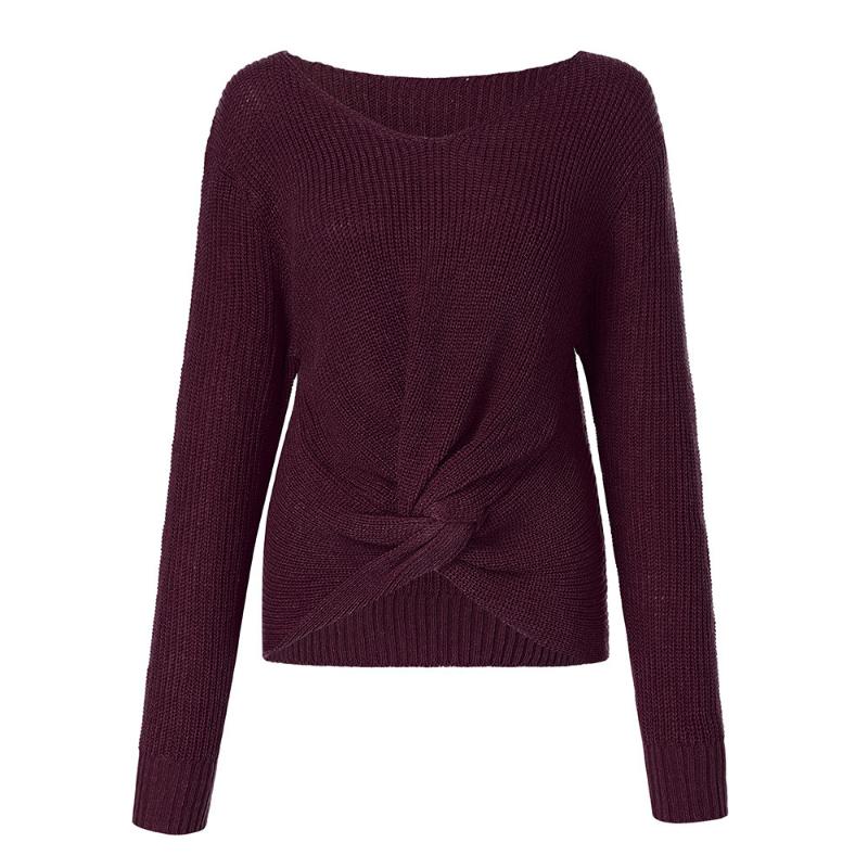 

Casual Long Sleeve Knitted Sweater Women Warm Winter Sweater Oversize Solid V-neck Female Cross Panel Pullover, Gray