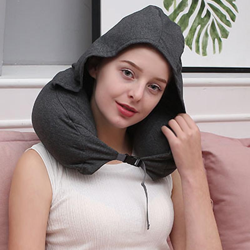 

Pillow Economical Inflatable Travel Convertible U-Shaped Neck With Hoop Cap For Airplane Ds99