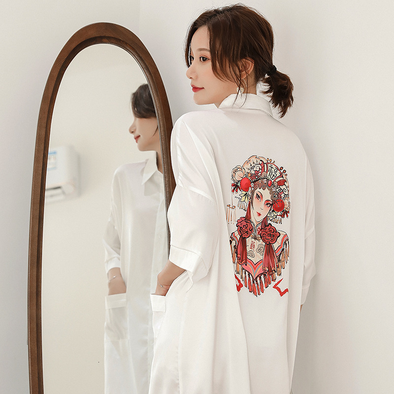 

2021 New Spring and summer sexy printed pattern ladies satin chiffon home women's clothes long-sleeve silk pyjamas 2QZL, White face.