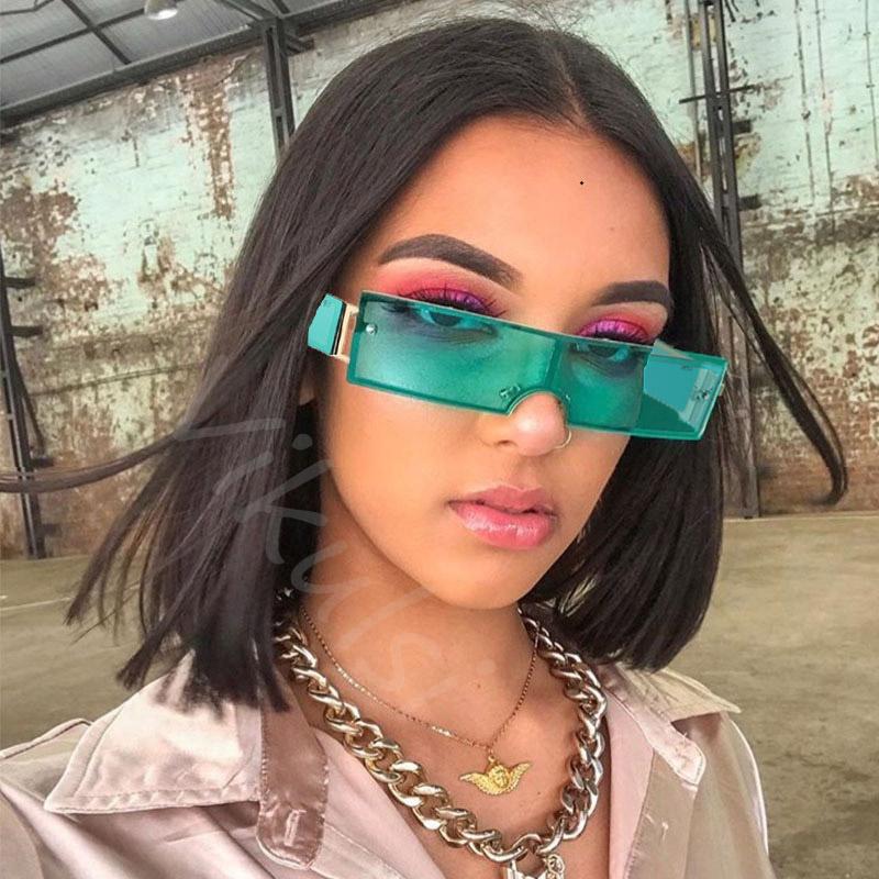 

Sunglasses Unisex 90's Lady Small Rectangle Women Men One Piece Candy Color Shades Rivet Steampunk Sun Glasses Female Eyewear