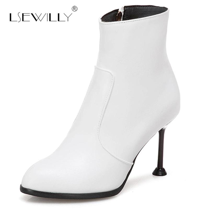 

Lsewilly Size 31-50 Sexy Women Short Boots Zipper Platform High Heel Boots Shoes Autumn Winter Ankle Botas Women Footwears S484, White