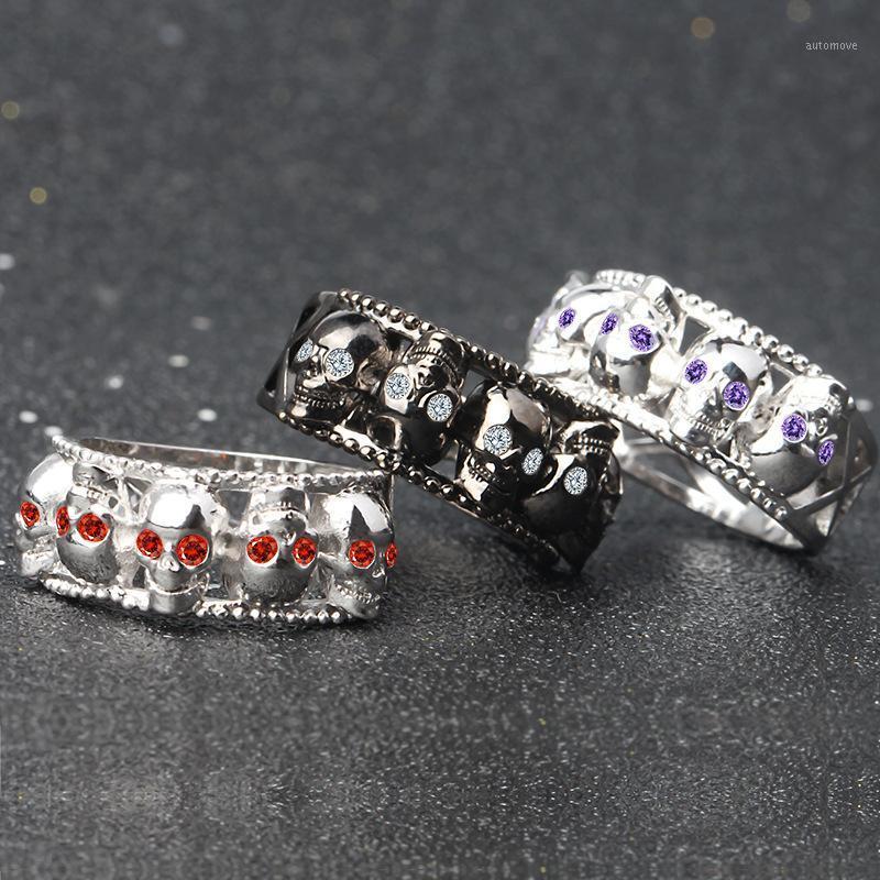 

Skeleton Skull European Punk Style Colour Crystal Zircon Silver Color Rings For Women man Party Jewelry Trendy Birthday Gift1