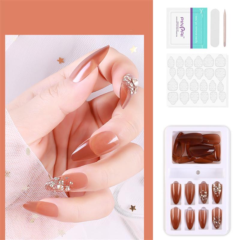 

24 Pcs/Box Full Cover Fake Nail Reusable False Nail Art Form Mixed Size Extension Tips With Adhesive Sticker Manicure Tools