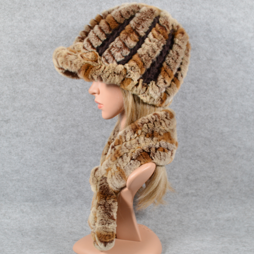 

Madam winter wind-proof 2 parts define real hat rex fur scarf leather cap natural rabbit neckerchief