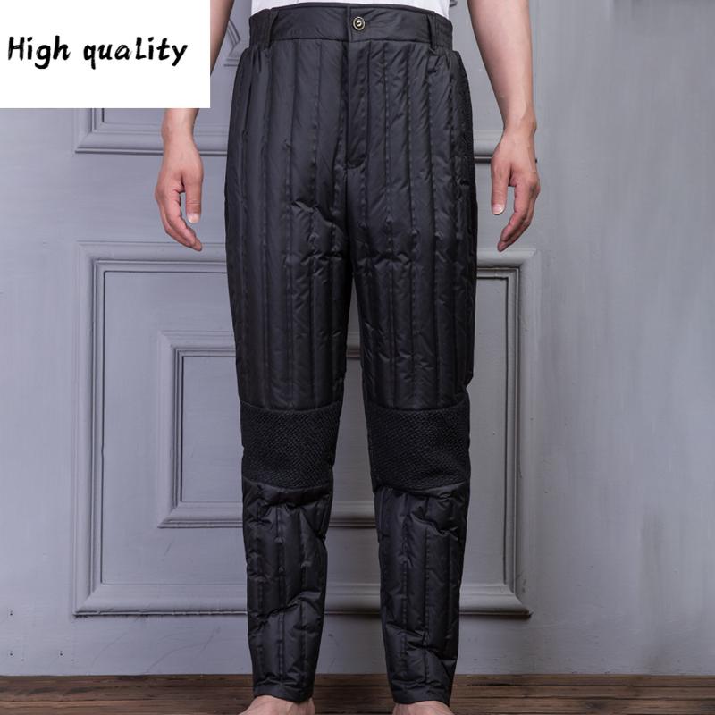 

trousers down men's thickened father's winter down trousers wear warm knee protection pants inside and outside, See chart
