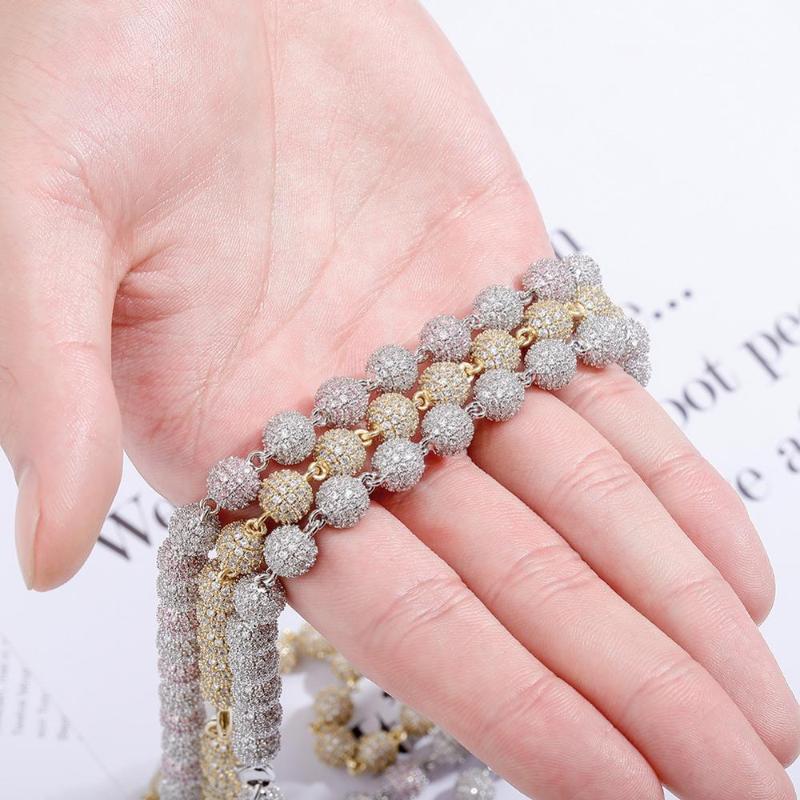 

8mm wide Hip Hop CZ Stone Paved Bling Iced Out Beads Link Chain Chokers Necklaces for Women Men Rapper Jewelry