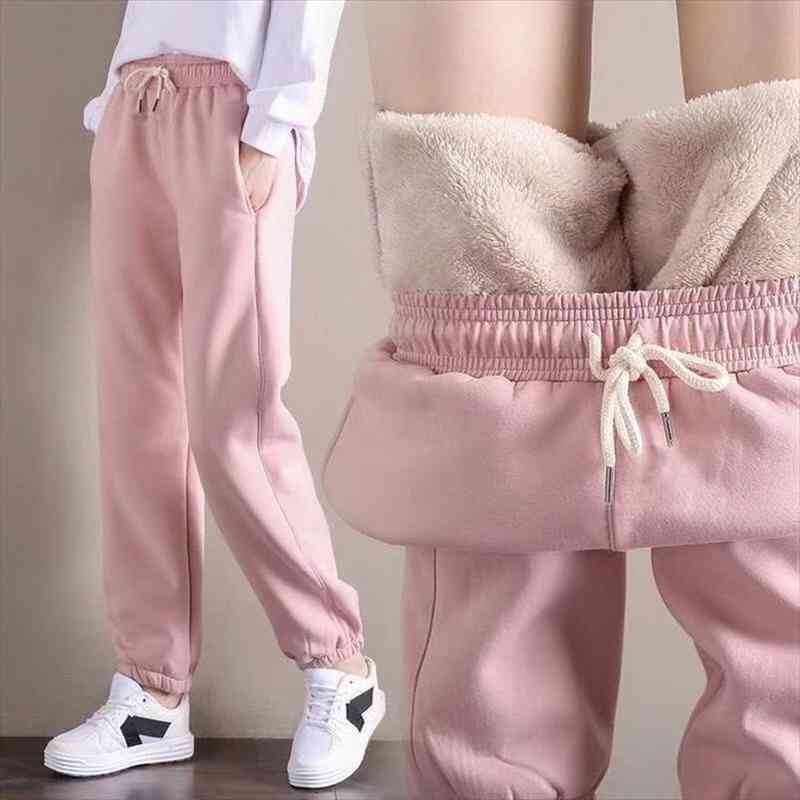 

Winter Pants Women Leggings Fleece Pants Solid Color Thick Plush Warm Trousers Female Casual Workout Leggings Loose Sweatpants, Black