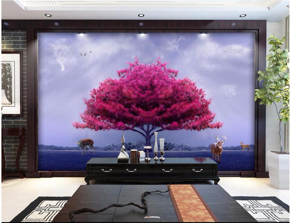 

3D wallpaper custom mural Red tree elk bird TV background wall landscape murals photo wallpaper for walls 3d wall murals, As pic
