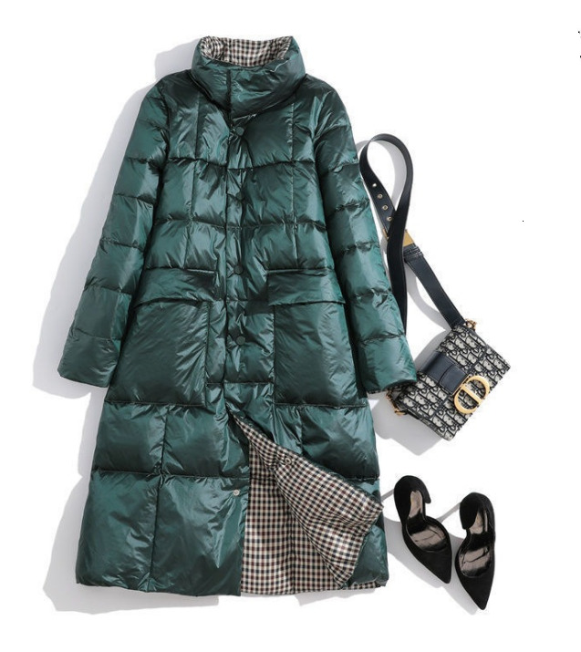 

2021 New Female coat winter double-sided style wear thin white duck long on the knee FQOV, Navy blue