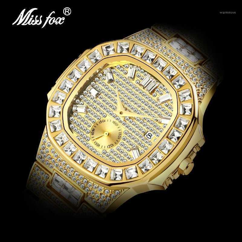 

MISSFOX Men's Watches Top 18k Golden Quartz Watch Men Calendar Men's Waterproof Analog Fashion Diamond Clock 20201, Black