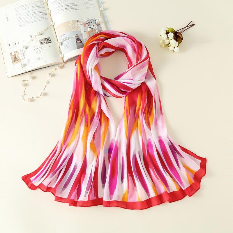 

Women 100% Natural Silk Scarf Fashion Colorful Rainbow Soft Shawls Femme Muslim Hijab Foulard New Oversize