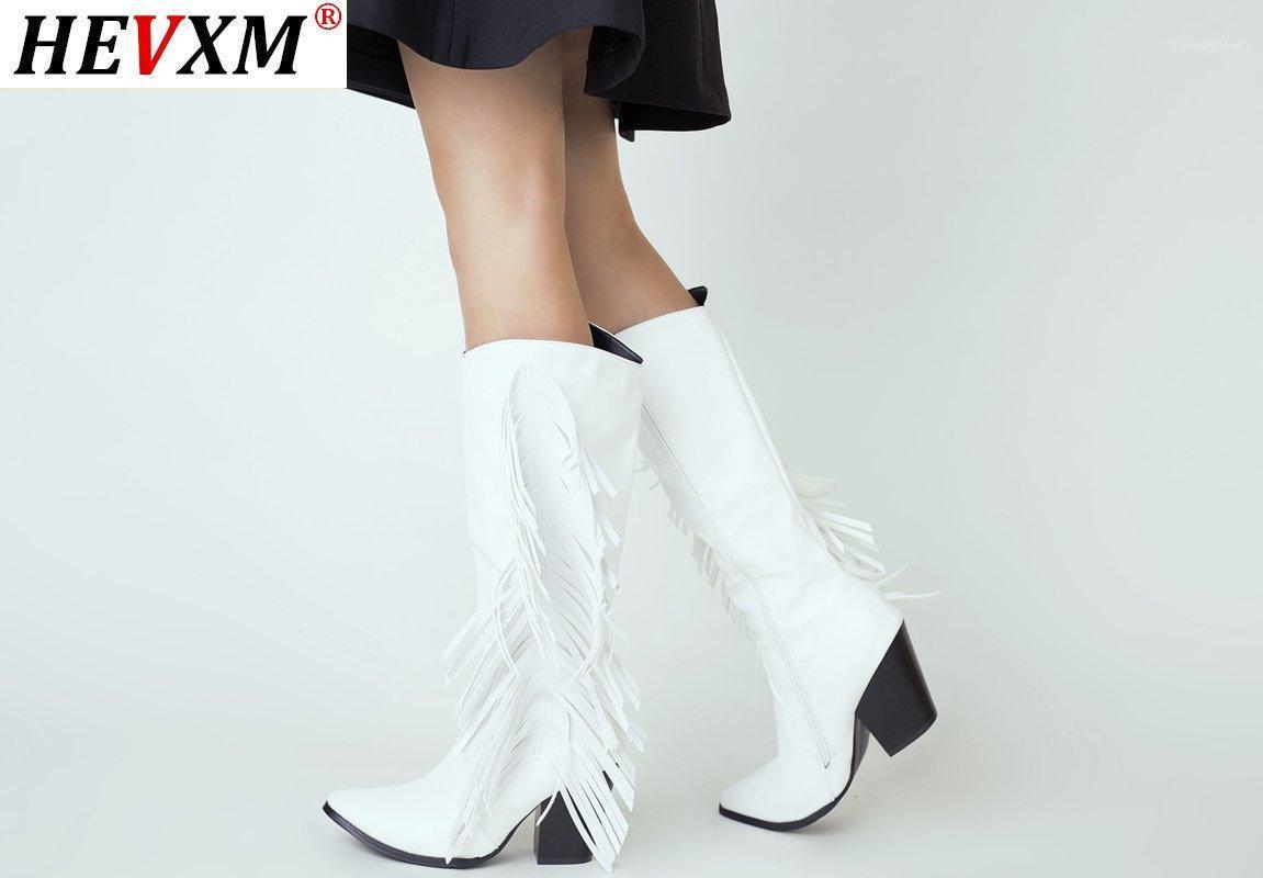 

Women 2020 New Pointed Toe Cowboy Boots Square High Heels Knee-High Boots Brown Soft Leather Slip on Tassel Western1, Dark brown