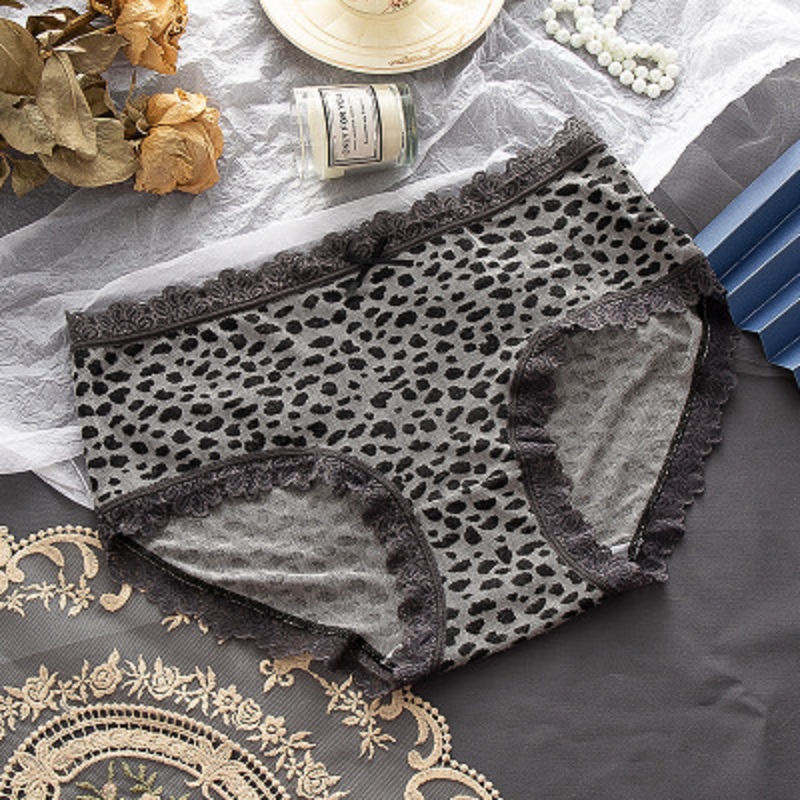 

Womens Leopard Panties 2020 New Sexy Lace Mid Waist Briefs Women Sexy Daily Briefs Casual Women Underwears Fashion Underpants, Black