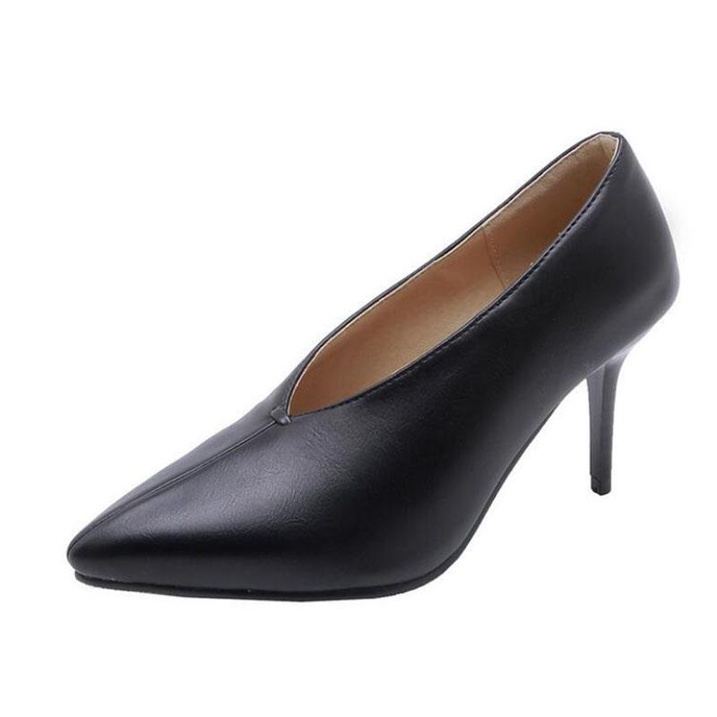 

2020 New Arrival Fashion Shoes Women Boots Pu Leather Ankle Boots Pointed Toe Thin High Heels Sexy V-mouth Shoes 46 47 48, Black 8cm