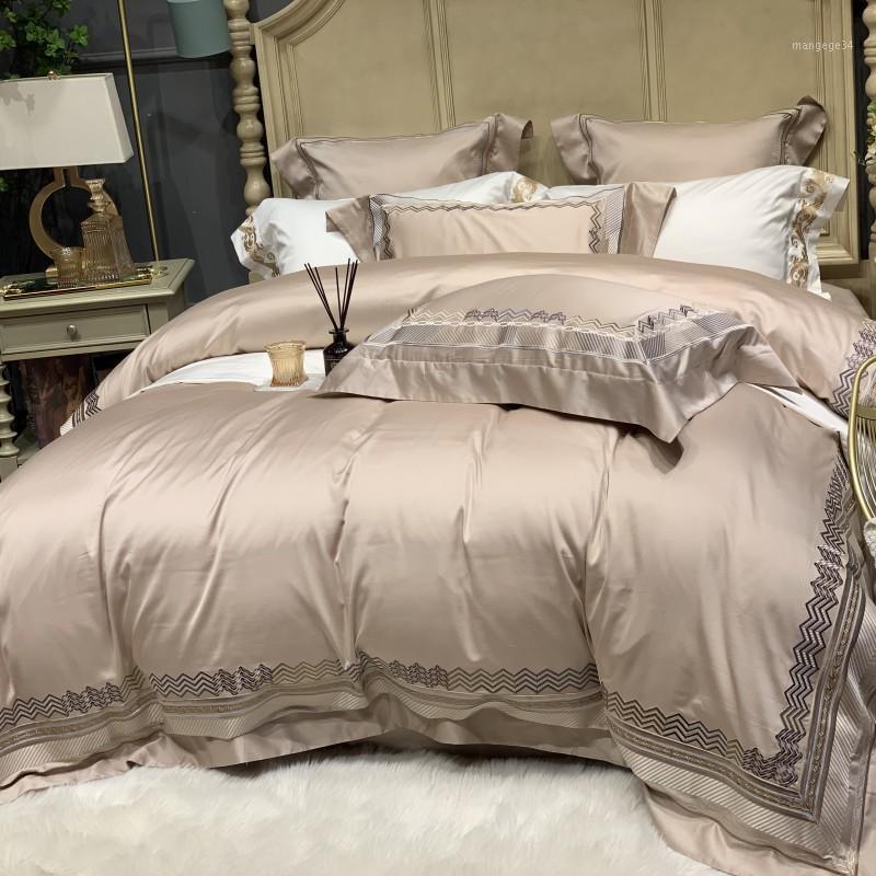 

1000TC egyptian cotton Bedding Set Queen King size Bed sheet set Embroidery Duvet cover parure de lit adulte1
