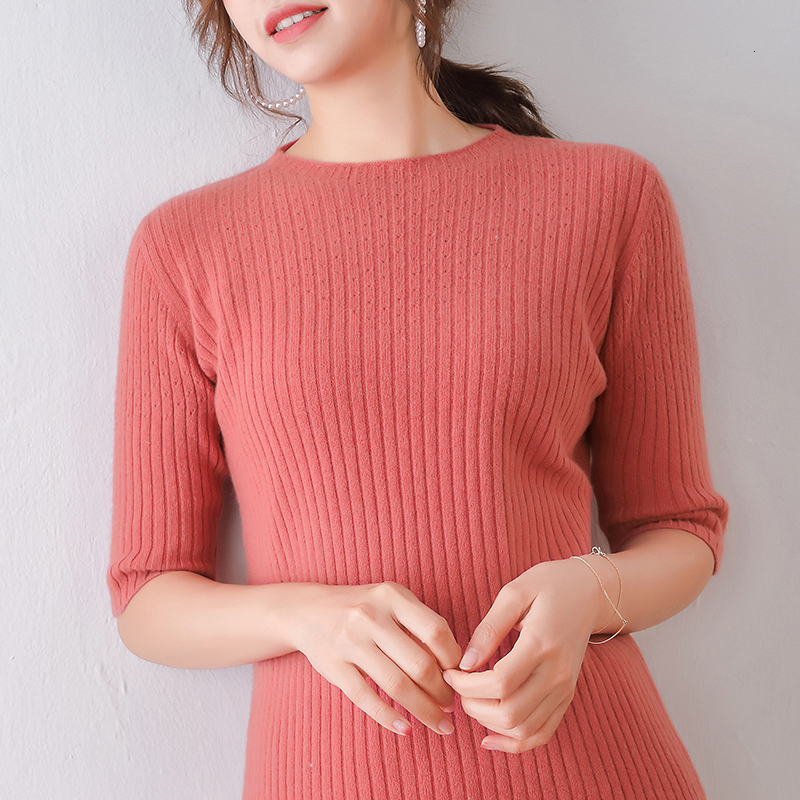 

2021 New Arrival Oneck Short Sleeve Sweaters for Women 100% Wool Hollowing Out Pullovers Spring High Quality Standard Jumpers Ladies Dm3n, Burgundy