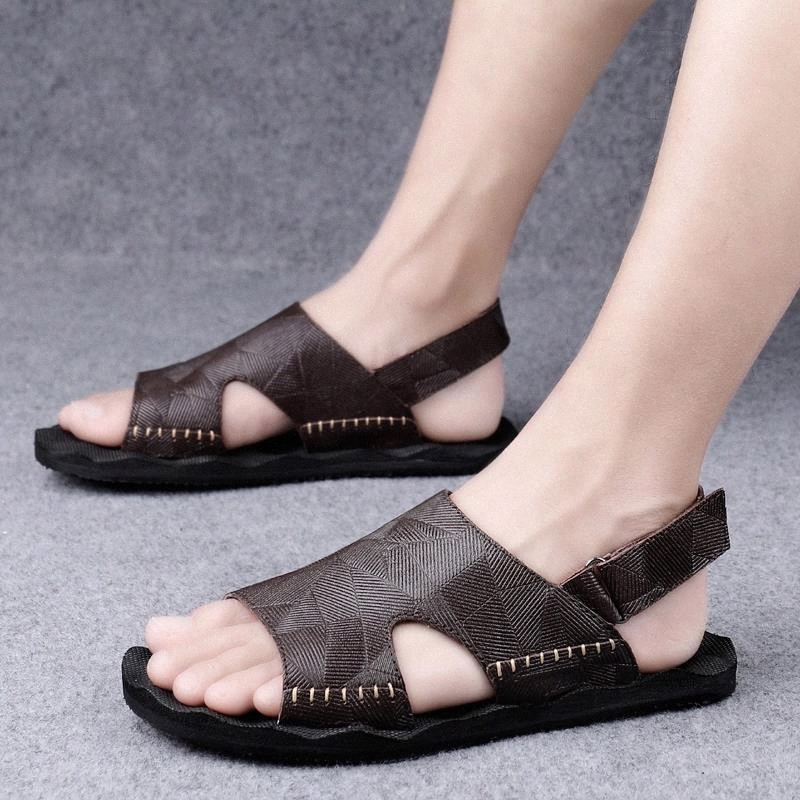 

Men Sandals Summer Shoes handmade Genuine Leather Shoes Natural Fashion outdoor breathable Casual Beach men Sandals #OE1F, Black