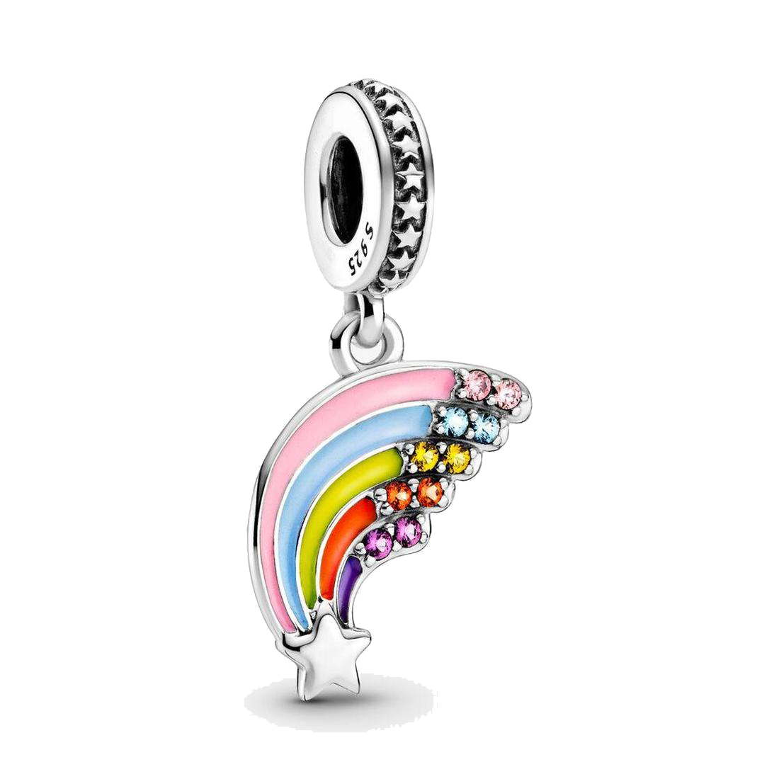 

Fine jewelry Authentic 925 Sterling Silver Bead Fit Pandora Charm Colourful Rainbow Dangle Charms Bracelets Safety Chain Pendant DIY beads, Bronze;silver