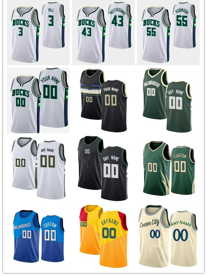 

Custom Milwaukee' Bucks' 3 George Hill 43 Thanasis Antetokounmpo 55 Justin Robinson 54 Sandro Mamukelashvili 15 DeMarcus Cousins Basketball Jersey 87, Color