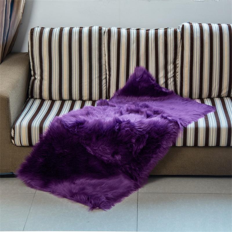 

60*120cm Artificial Wool Rugs Long Skin Sofa Chair Cover Bedroom Floor Mat Doormat Rectangle Shaped Soft Fur Carpet Home Textile, Purple