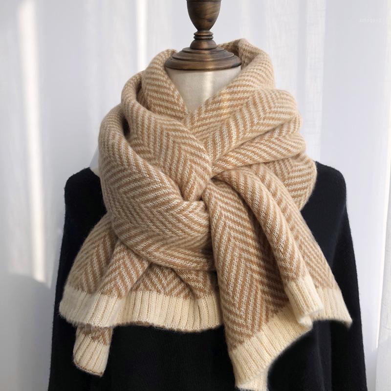 

Scarves Women Cashmere Scarf Winter Retro Korean Style Casual Warm Knit Shawls British Men Geometric Stripe 180CM1