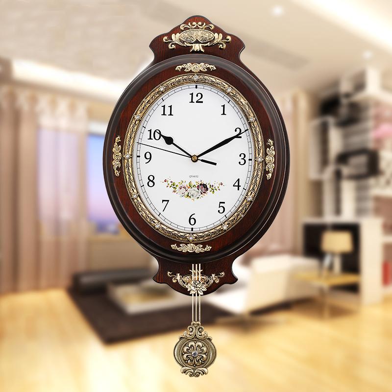 

Wooden Vintage Large Wall Clock Modern Design European Clocks With Pendulum Mute Quartz Clock Movement Home Decor Living Room