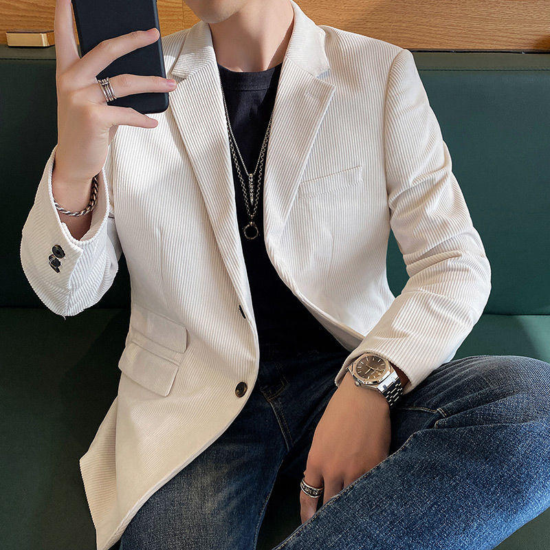 

Male Autumn 2021 Fine New Pure Wick Thick Suit Fashion Young Men's Clothing U7Z9, White