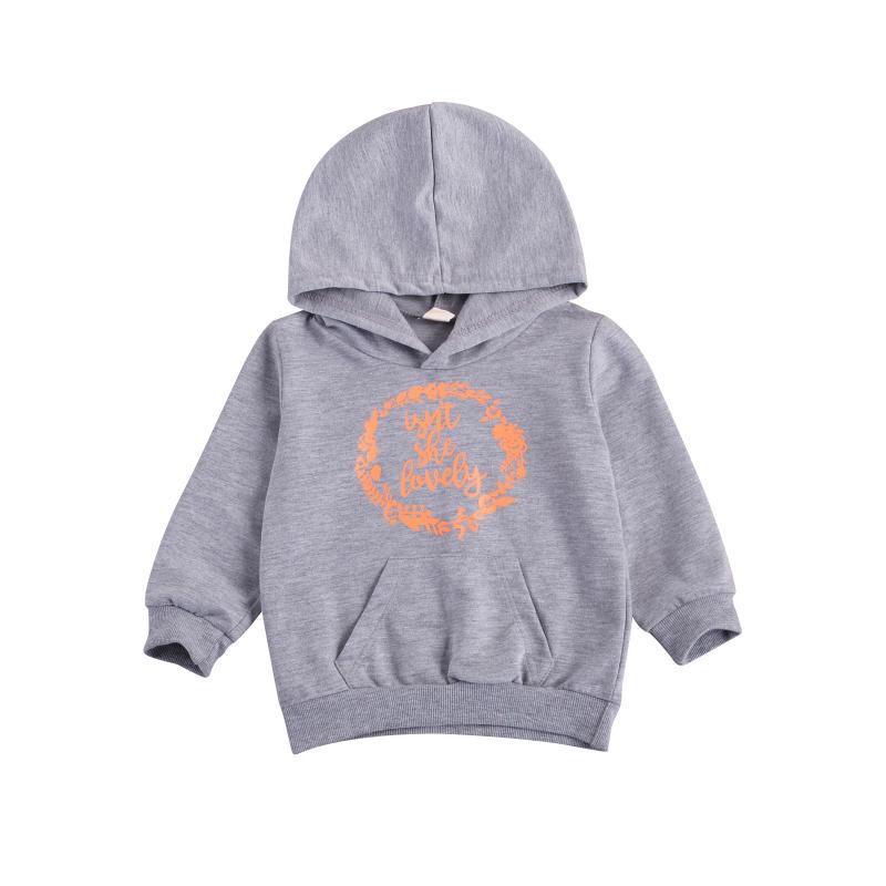 

Infant Newborn Kid Baby Boys Girls Letter Print Long Sleeve Hoodie with Front Pocket Casual Cotton Hooded Tops Cotton Clothes, Gray
