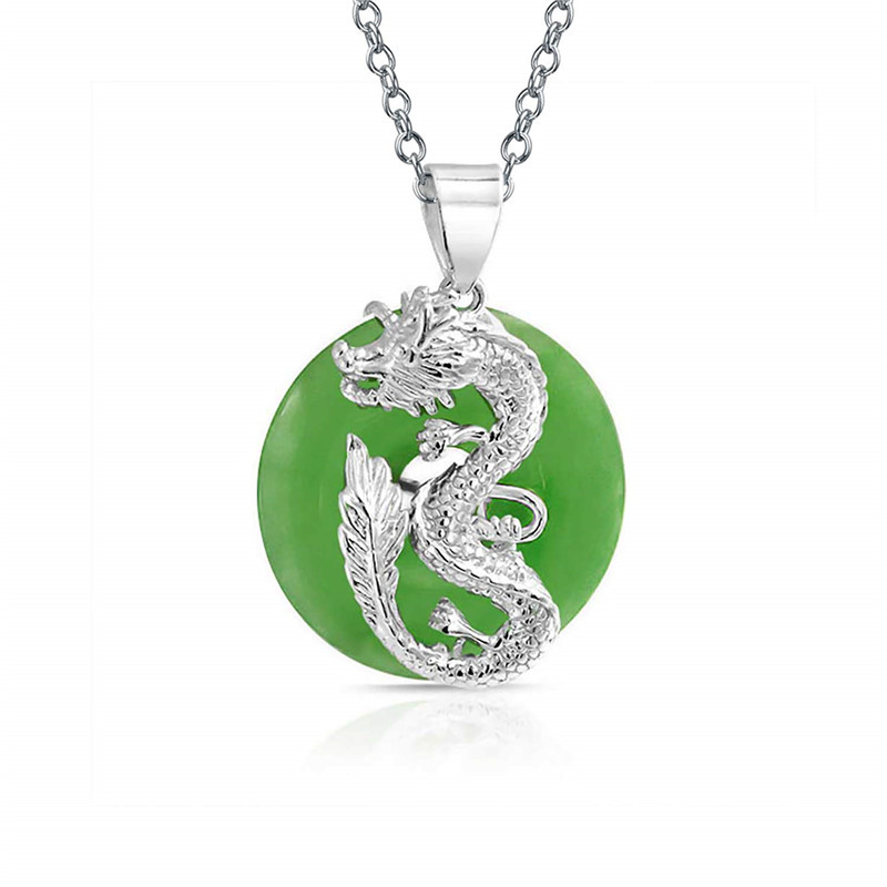 

Dragon Asian Style Round Open Circle Disco Tinted Jade Green 925 Silver Necklace for Women 18 Poled Tlt6