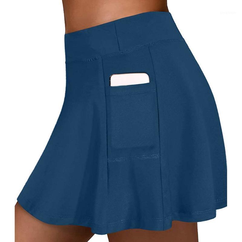 

Gym Women Running Skirt High waist Safety Knickers Yoga Shorts Mesh Double Layer Patchwork Fitness Shorts Sports Short Skirt1, Blue