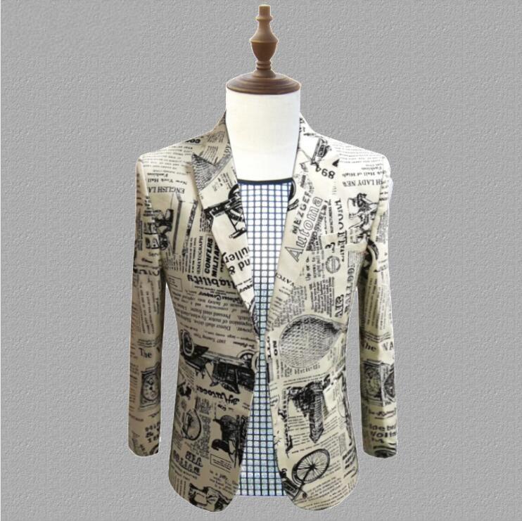 

printing newspaper New jackets Personalized costumes men wedding presenter dresses mens Korean nightclubs bars DJ suits -5XL, Photo color