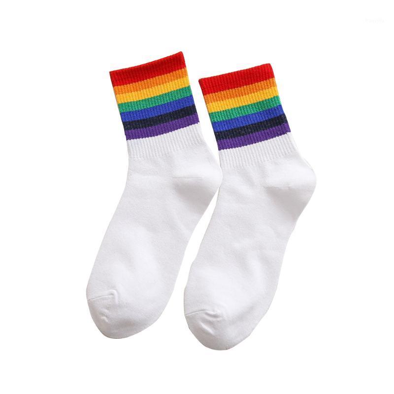 

Fashion College Style Cotton Socks Leisure sports Rainborn Tube Striped Skateboard Pile Men Women Hiking Camping Sports Socks1
