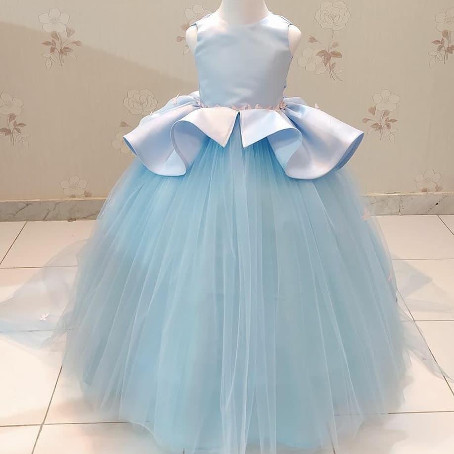 

2020 Sky Blue Cheap Flower Girl Dresses Ball Gown Tulle Little Girl Wedding Dresses Cheap Communion Pageant Dresses Gowns, White
