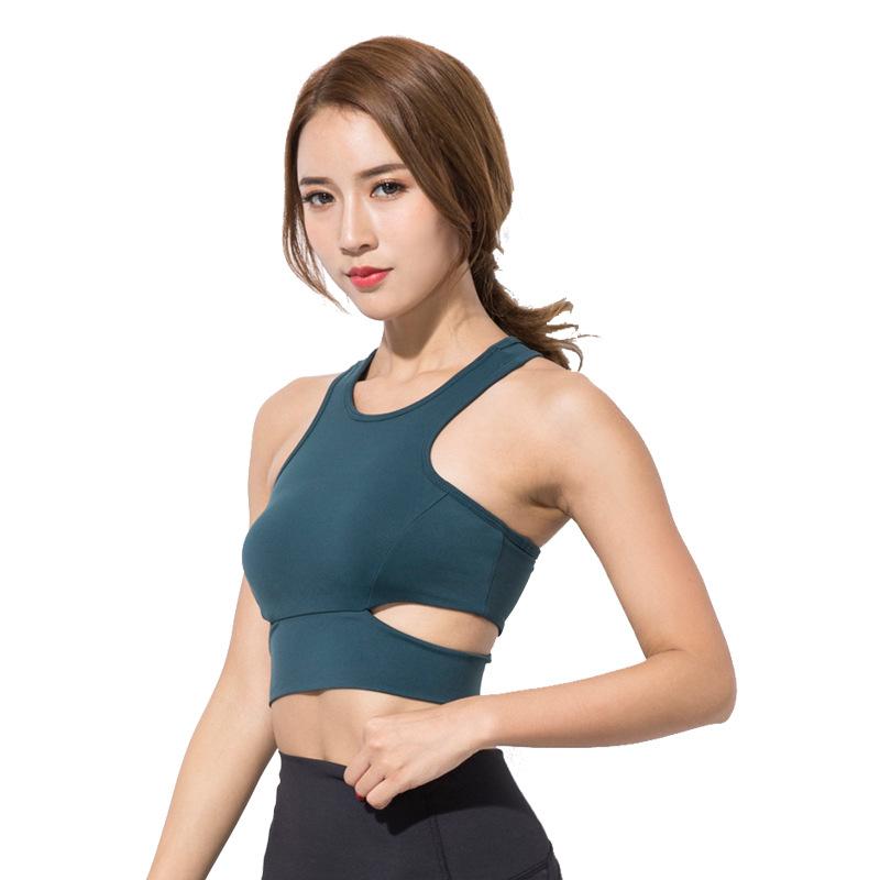 

2020 Hollow Out Backless Gym Fitness Crop Tops Women Quick Dry Nylon Workout Yoga Bras Sports Bras Running Top Removable Pads, Black