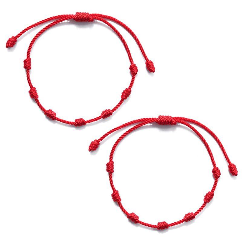 

Charm Bracelets 2pcs 7 Knot Simple Personality Hand Knitting Red String Friendship Lucky Bracelet Can Adjust The Couple Rope
