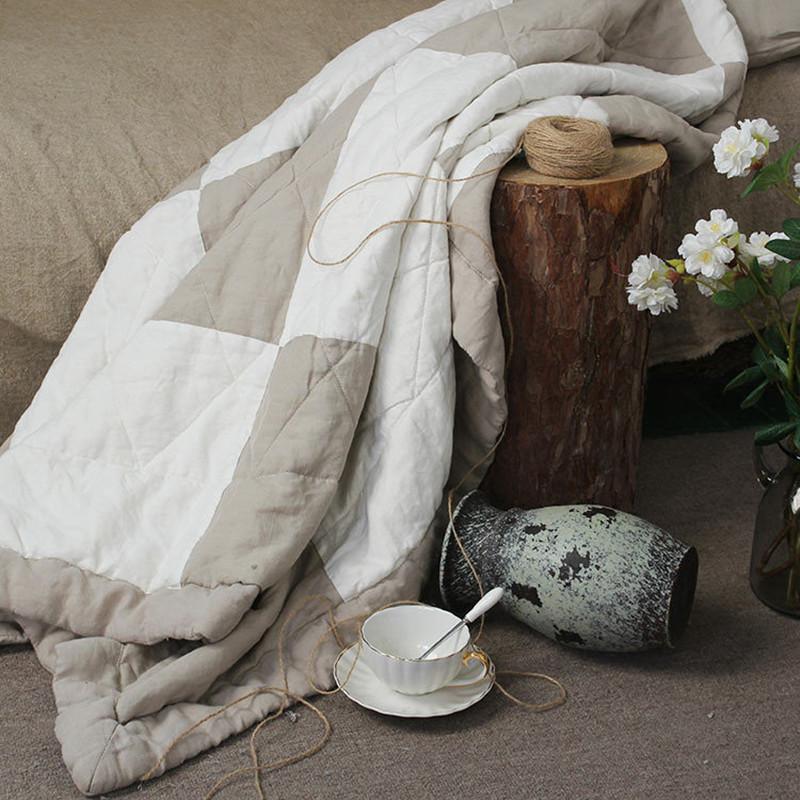 

100% linen Quilt comforter blanket bed-cover soft breathable, Natural x corn