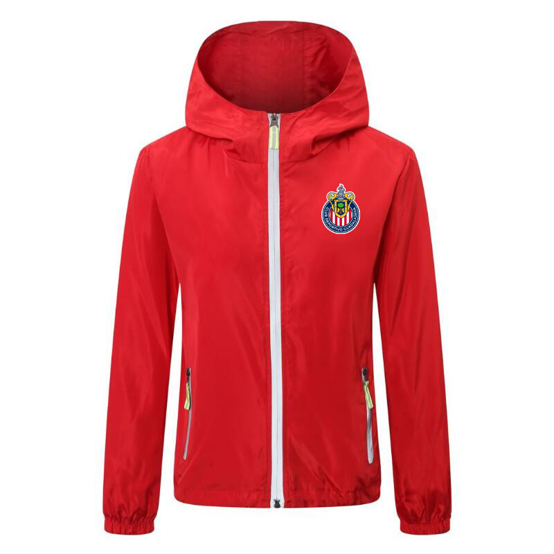 

Chivas soccer Windbreaker Jackets Solid Color Windbreaker Zipper Hooded Jacket Luminous Coat sports Casual Hip Hop Men's Jackets, Black;brown