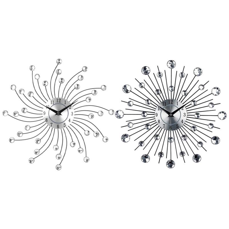 

1 Pcs 33 X 33 X 2.5Cm 3D Large Wall Clock Clocks & 1 Pcs 4.5Cm Metal Art Crystal Sunburst Wall Clock