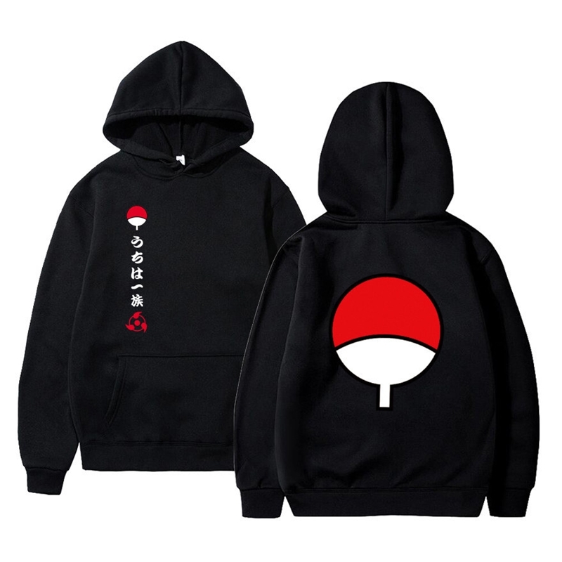 

New Anime Naruto Winter Hoodies Fleece Warm Jacket Coat Uchiha Hatake Uzumaki Clan Badge Hoodie Sweatshirt Unisex Clothes Y201006, Black