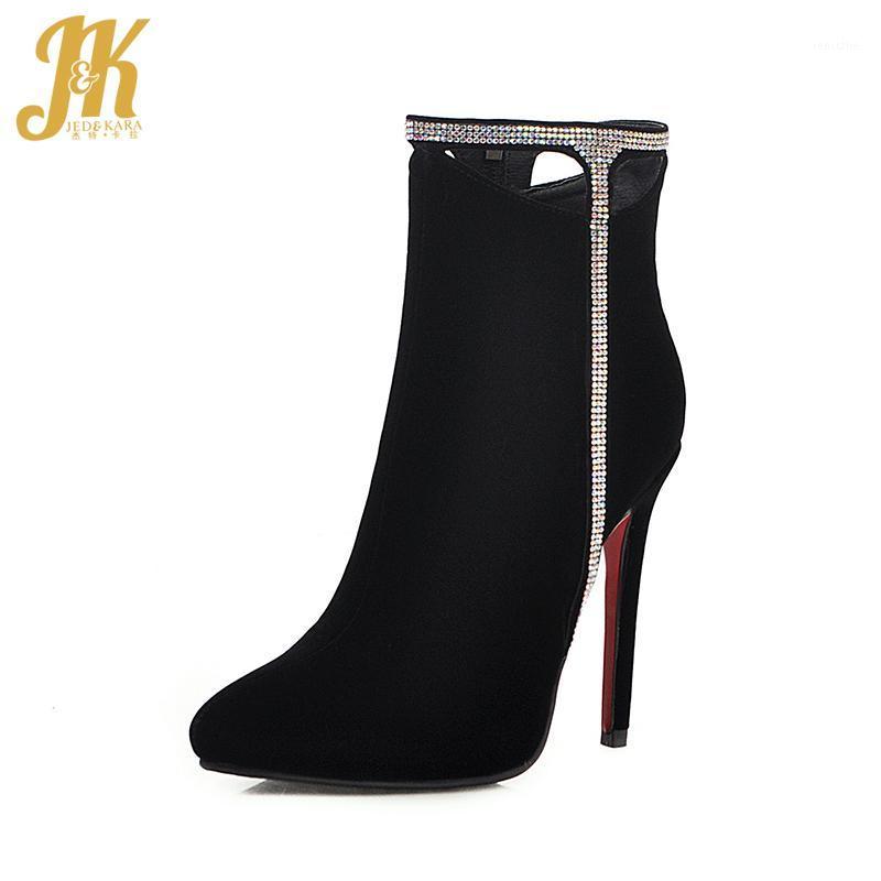 

JK Black Sexy Crystal Bootie Pointed Toe Stiletto Heel High Shoes Fashion Casual Women Ankle Boots Simple Non Slip Short Boots1