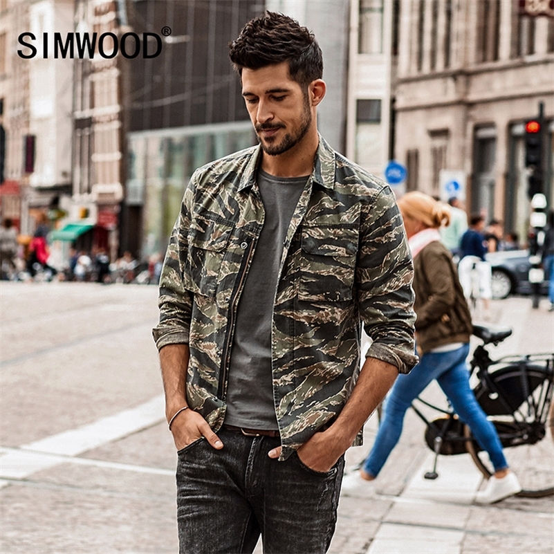 

SIMWOOD Autumn New Camouflage jackets men military pocket army tactical denim slim fit plus size high quality NK017012 201105, Camouflage green