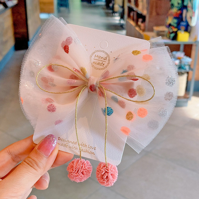 

10pcs New Children's Hair Accessories Seven Color Point Light Pink Yarn Big Bow Hair Clip Children's Hair Clip Girl's Headdress