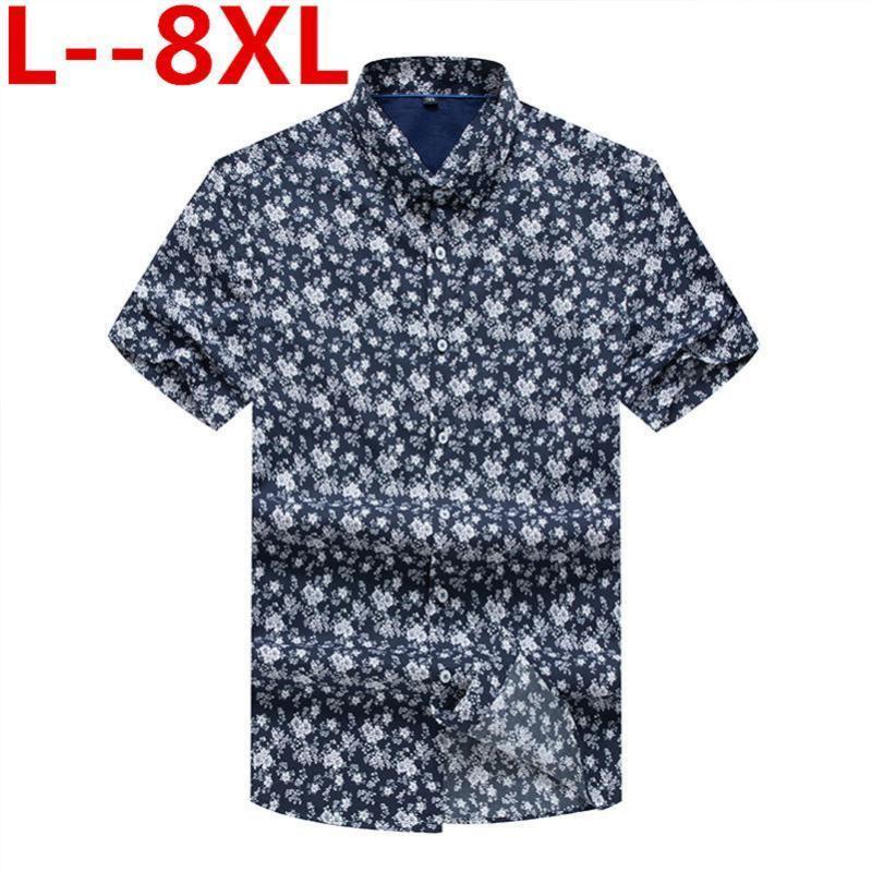 

8XL 6XL 5XL  Men Summer Shirts Bohe Vintage Causal Floral Short Sleeve Linen Basic Shirt Blouse Tops camisas hombre Plus Size