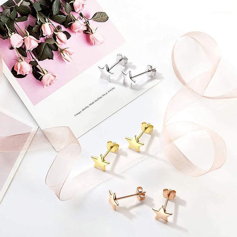 

Cute Female Small Star Stud Earrings 100% Real 925 Sterling Silver Gold For Women Minimalist Vintage Wedding Jewelry, Golden;silver